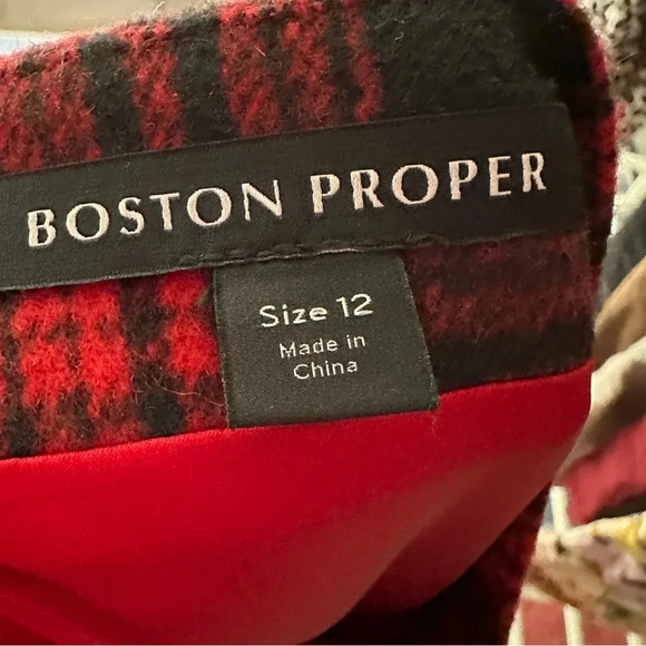 Boston Proper Holiday Plaid Mini Skirt red black wool‎ blend Size 12 Festive - Picture 2 of 11